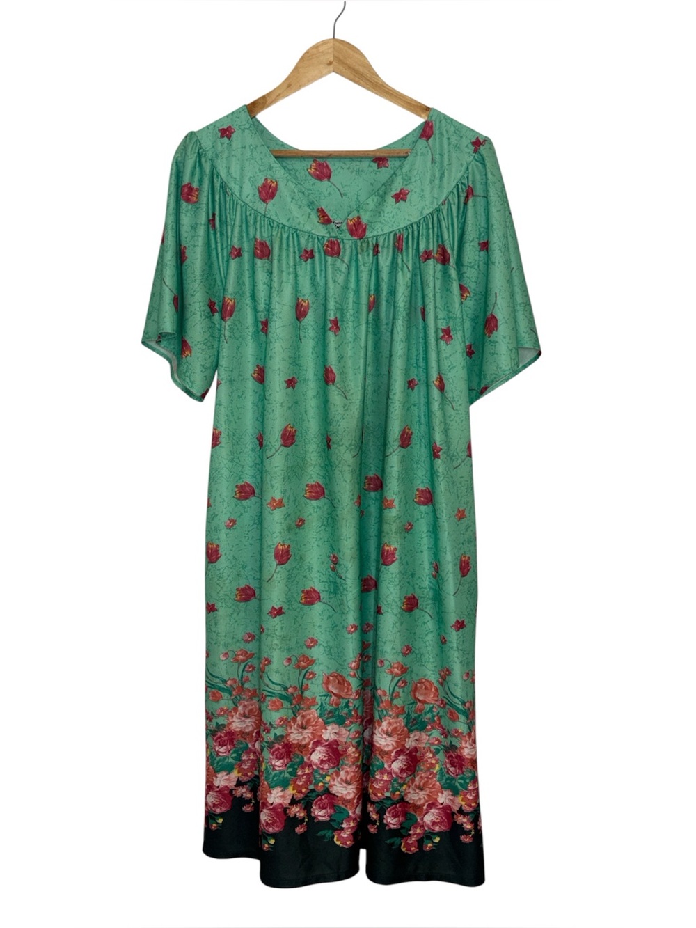 Anthony Richards Vintage MuuMuu Green Floral House Dress, Housecoat, XL 2X